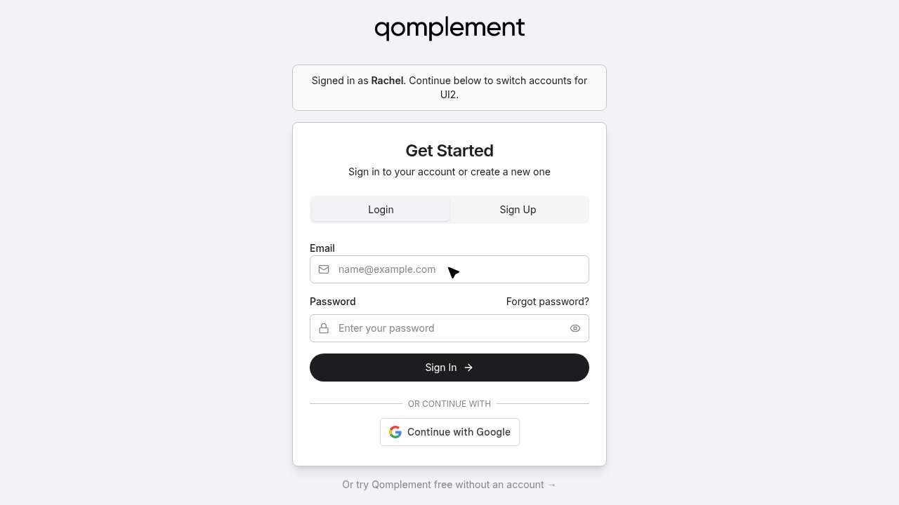 Qomplement auth screen showing already signed in but asking to sign in again