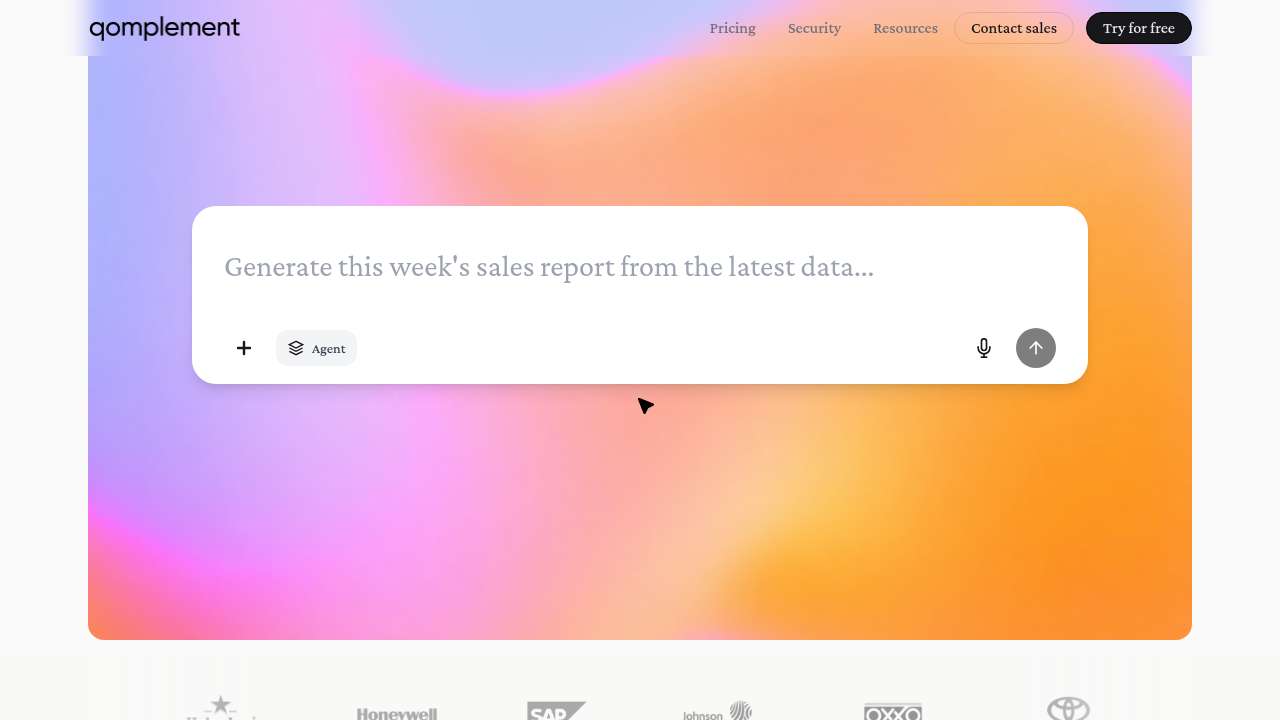 Qomplement homepage chat input box that looks like a placeholder image
