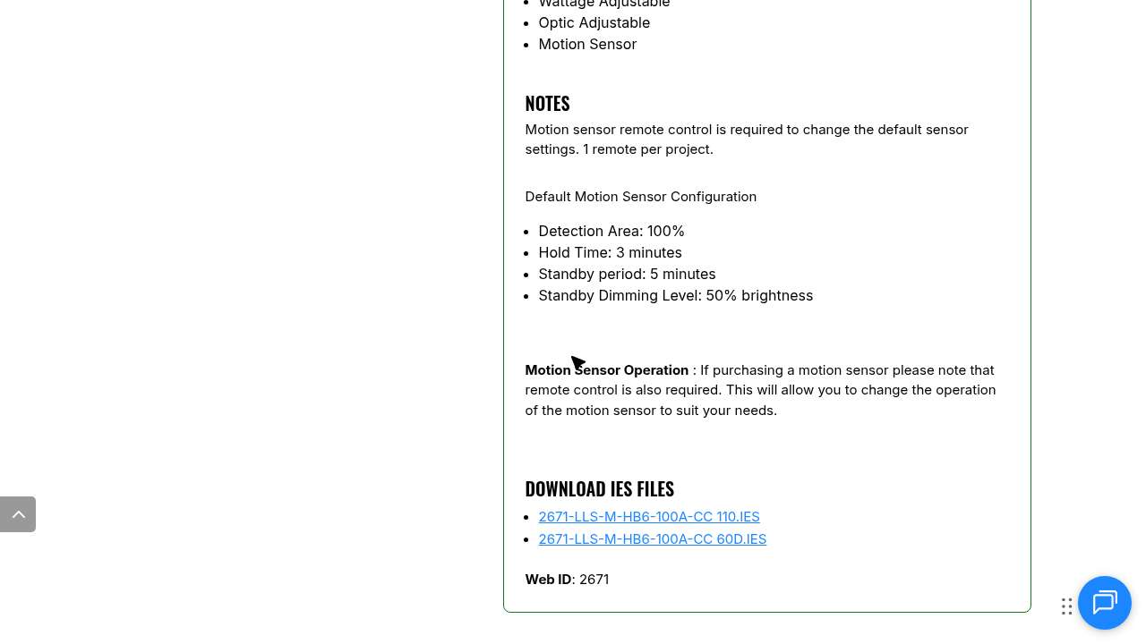 UFO high-bay product page with a 'Download IES Files' link